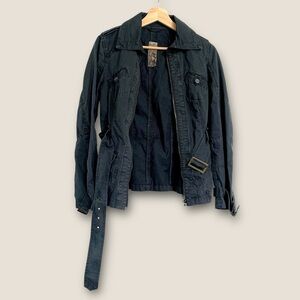 Hot Girls S navy blue belted contemporary structured cotton cropped trench coat​